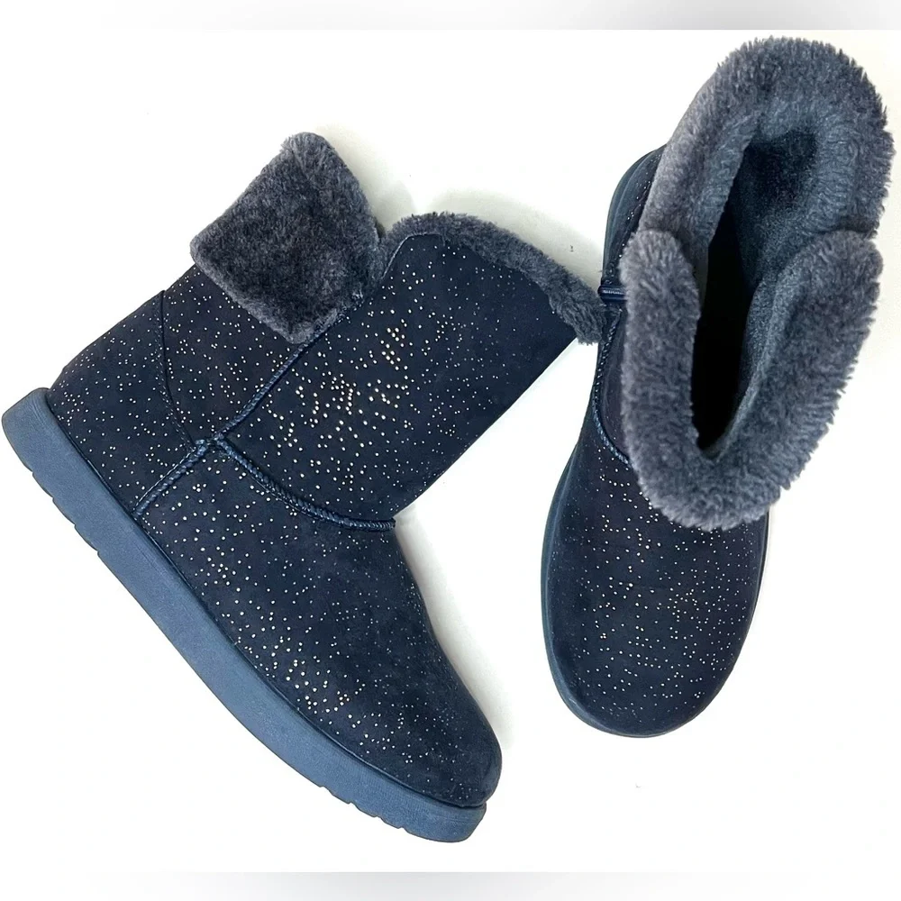 Roebuck & Co Girls Pull On Glitter Faux Fur Lined Winter Boots Sz 5